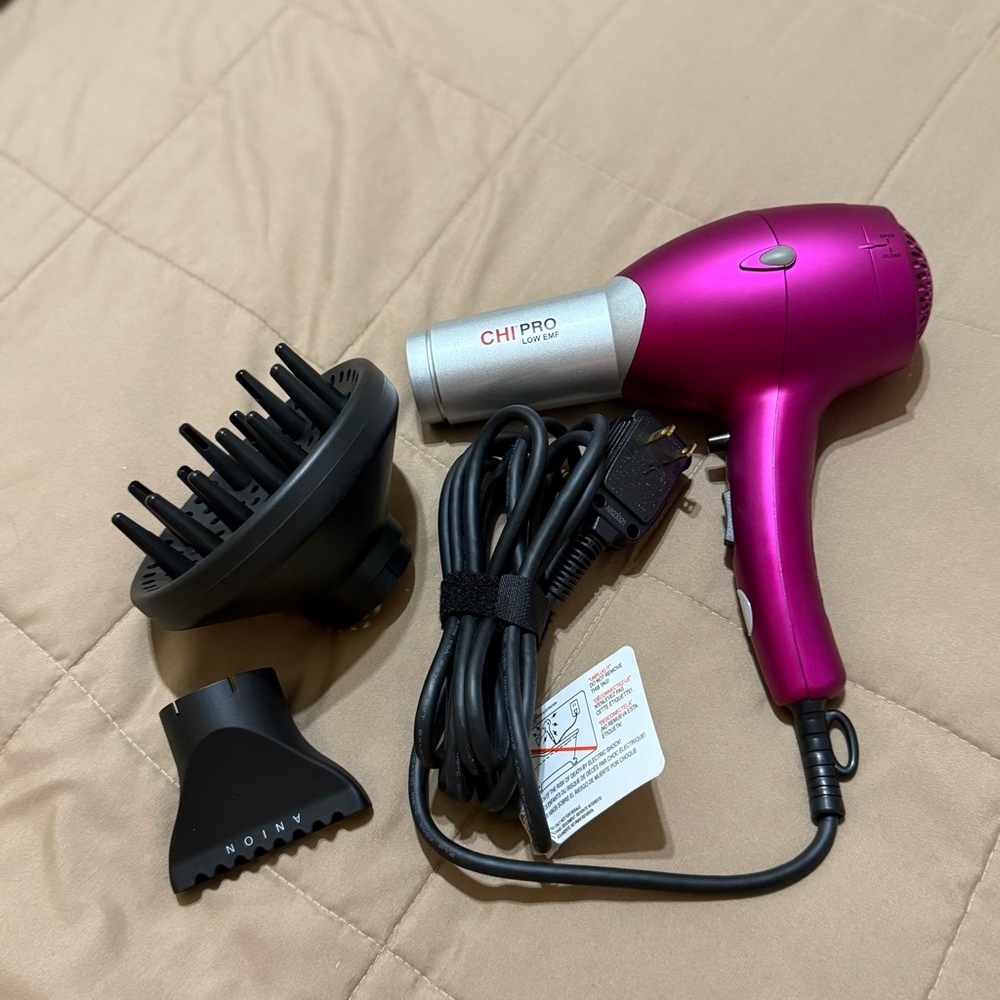Magenta Hair Dryer with Attachments